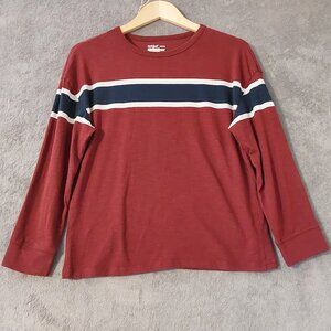 Cat & Jack Boys Long Sleeve Shirt L 10/12 Red Striped Crewneck Top